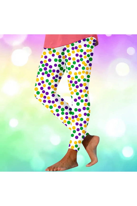 Simua Women's Mardi Gras Polka Dot Print High Waist Tight Yoga Leggings Polyester Spandex Casual Fashion Base Pants for Gym Leisure Daily Carnival Wear