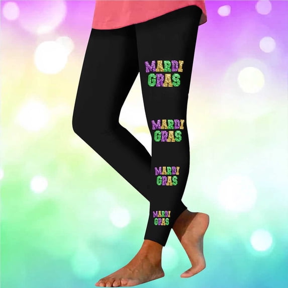 Simua Women's Mardi Gras Print High Waist Tight Yoga Leggings Polyester Spandex Casual Fashion Base Pants for Gym Leisure Daily Wear