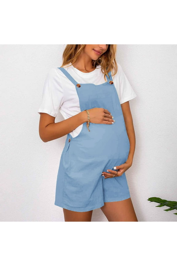 Simua Women's Maternity Adjustable Waist Solid Color Short Overalls | Casual Summer Jumpsuit Shorts