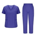 thumbnail image 1 of Simua Women's Nursing Uniform Set Loose Drawstring Pants Pocket Caregiver Short Sleeve V-Neck Blouses Solid Color Outfit, 1 of 7