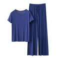 thumbnail image 1 of Simua Women's Pajamas Sets Solid Color Soft Short Sleeve O-Neck Top and Wide Leg Pants Home Wear, 1 of 3