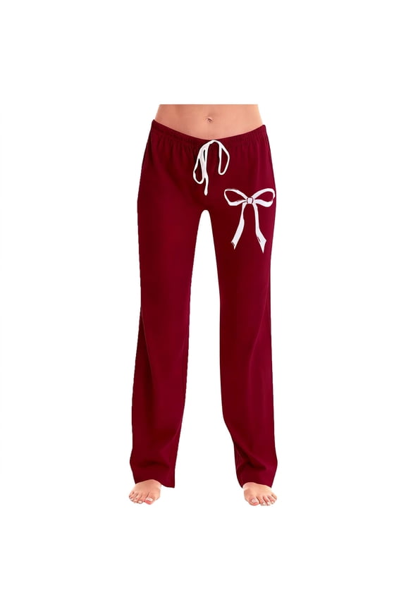 Simua Women's Plus Size Fashion Bow Print Elastic Waist Drawstring Pants - 95%Polyester 5%Spandex Cotton-Like Stretch Fabric with Pockets (Sizes S, M, L, XL, XXL, XXXL, XXXXL, XXXXXL)