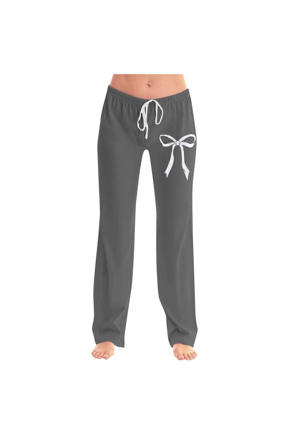 Simua Women's Plus Size Fashion Bow Print Elastic Waist Drawstring Pants - 95%Polyester 5%Spandex Cotton-Like Stretch Fabric with Pockets (Sizes S, M, L, XL, XXL, XXXL, XXXXL, XXXXXL)