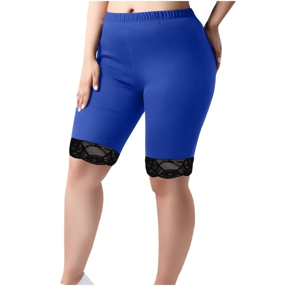 Simua Women's Plus Size Solid Lace Trim Yoga Shorts | Elastic Waist Anti-Chafe 5-Inch Shorts for Casual & Active Wear