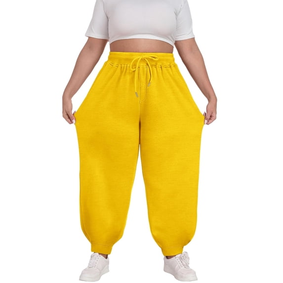 Simua Women's Plus Size Wide Leg Joggers - Elastic Waist with Pockets, Cuffed Ankles for Daily Casual & Lounge Wear (L-4XL)