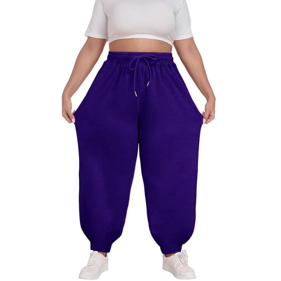 Simua Women's Plus Size Wide Leg Joggers - Elastic Waist with Pockets, Cuffed Ankles for Daily Casual & Lounge Wear (L-4XL)