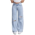 thumbnail image 1 of Simua Women's Ripped Baggy Jeans Comfortable Casual Elastic Wide Leg Denim Trousers with Pockets, 1 of 7