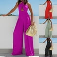 thumbnail image 1 of Simua Women's Sexy Halter Jumpsuits Sleeveless Casual Ruched Rompers Wide Leg Long Solid Color Jumpsuit, 1 of 10
