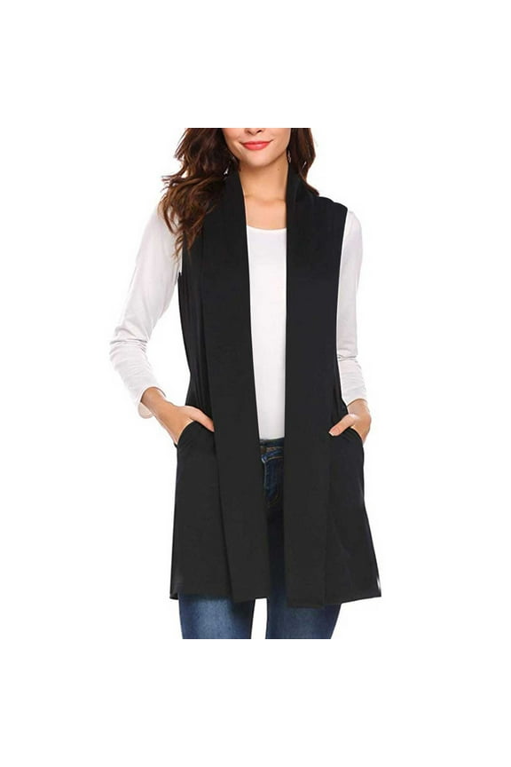 Simua Women's Sleeveless Cardigan with Pocket Vest Draped Open Front Cardigans Asymmetric Hem