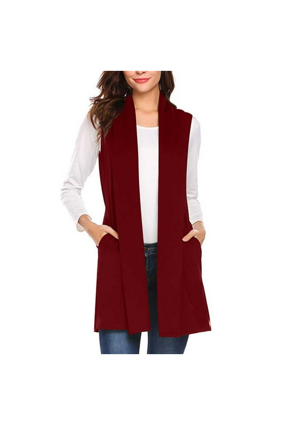 Simua Women's Sleeveless Cardigan with Pocket Vest Draped Open Front Cardigans Asymmetric Hem