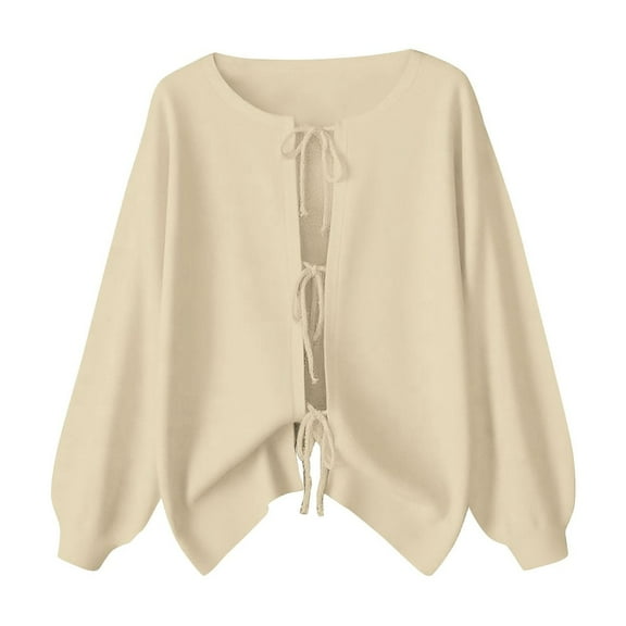 Simua Women's Solid Color Cardigan Drawstring Round Neck Lightweight Pullover Jacket