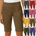 thumbnail image 1 of Simua Women's Solid Color Elastic Twill Elatsic Waist Hiking Shorts with Pockets Summer Casual Bermuda Shorts, 1 of 10