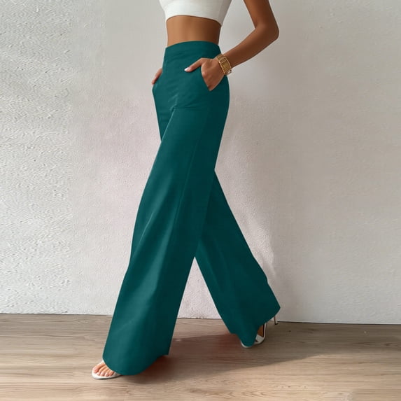 Simua Women's Solid Color Elastic Waist Casual Wide Leg Pants With Side Pockets for Daily Home Lounging Outdoor Activities Wear