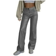 thumbnail image 1 of Simua Women's Solid Color Faux Leather Casual Pants - Button Zipper & Elastic Stretch Waist Wide-Leg Straight Trousers with Side Pockets (S-XXL), 1 of 9