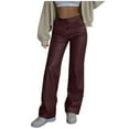 thumbnail image 1 of Simua Women's Solid Color Faux Leather Casual Pants - Button Zipper & Elastic Stretch Waist Wide-Leg Straight Trousers with Side Pockets (S-XXL), 1 of 9
