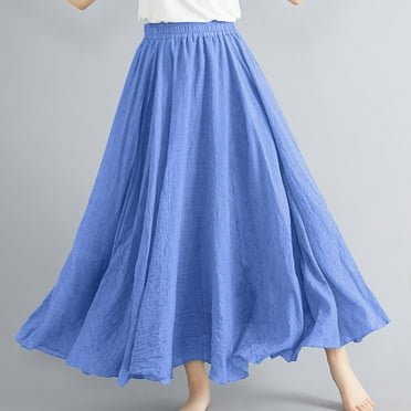 Simua Women's Solid Color Long Skirt Elastic High Waist Flowy Pleated Casual Summer A Line Skirts