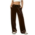 thumbnail image 1 of Simua Women's Solid Color Velvet Casual Pants - Elastic Stretch Waist Wide-Leg Straight Trousers with Side Pockets (S-XXL), 1 of 8