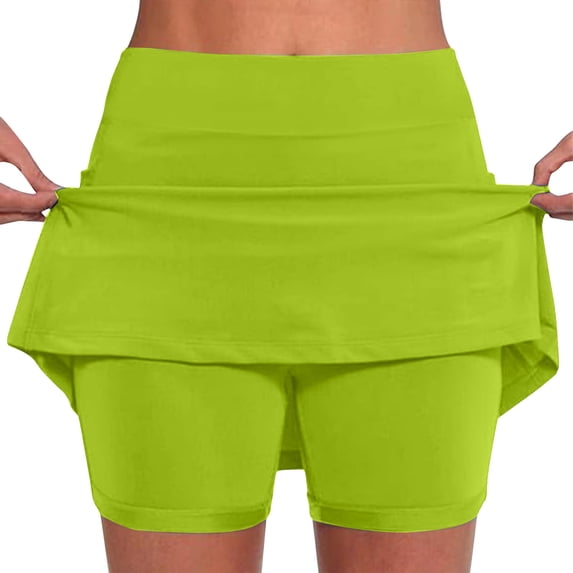 Simua Women's Solid Mid-Waist Skort | 2-in-1 Athletic Casual Shorts with Built-In Liner