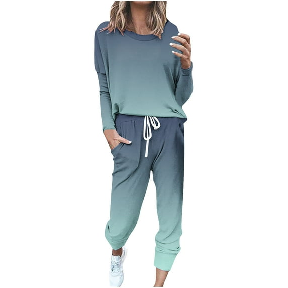 Simua Women's Spring Fall 2 Piece Lounge Outfit Long Sleeve Tops High Waisted Jogger Pants Sets