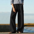 thumbnail image 1 of Simua Women's Spring Summer Solid Color Elastic Waist Linen Cotton Casual Cargo Straight Ankle Length Pants with Pockets Leisure Daily Wear, 1 of 9
