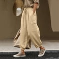 thumbnail image 1 of Simua Women's Spring Summer Solid Color Elastic Waist Linen Cotton Casual Workwear Jogger Ankle Length Pants with Pockets Leisure Daily Wear, 1 of 8
