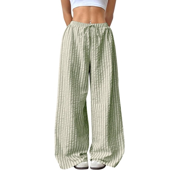 Simua Women's Spring Summer Striped Tie Waist Pocket Lounge Pants - 100% Polyester Bubble Crepe (S, M, L, XL, XXL)