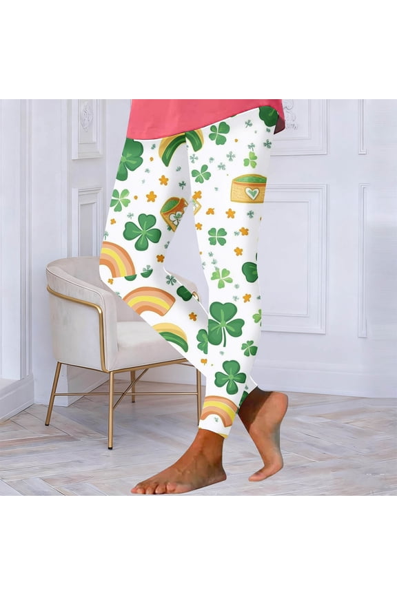 Simua Women's St. Patrick's Day Clover Print High Waist Tight Yoga Leggings Polyester Spandex Casual Gym Leisure Fashion Base Pants