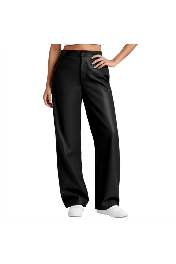 Simua Women's Stretchy Straight Leg Faux Leather Pants - 45%PU 55%Polyester (S, M, L, XL, XXL)