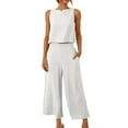 thumbnail image 1 of Simua Women's Summer 2 Piece Outfits Set Round Neck Sleeveless Button Tank Crop Top Wide Leg Pants Set Cotton Linen Jumpsuits with Pockets, 1 of 9