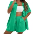 thumbnail image 1 of Simua Women's Summer Cotton Linen Short Sets 2 Piece Button Down Shirts and Shorts Set Beach Vacation Outfits Tracksuits, 1 of 7