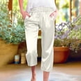 thumbnail image 1 of Simua Women's Summer Fashion Satin Drawstring Elastic Waist Casual Pocket Straight Leg Capris Pants for Daily Casual Sport Wear, 1 of 9