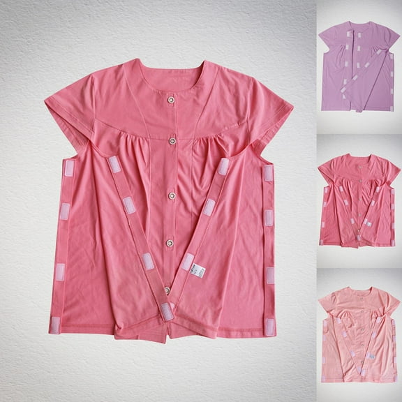 Simua Women's Summer Fashion Tops, Ladies Easy to Wear and Take Off Postoperative Care Clothing for Fractures Shoulder Short Sleeved Round Neck Top Purple L