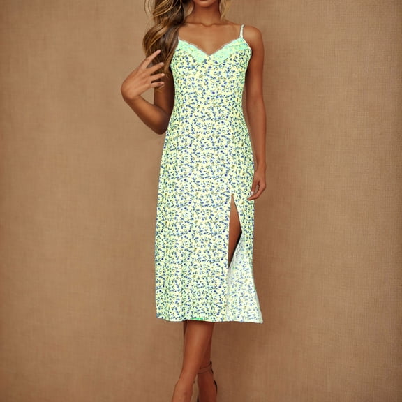 Simua Women's Summer Floral Printed Dress Spaghetti-strap Slim Fit Casual Outfit for Beach Party Daily Wear S M L XL Sizes