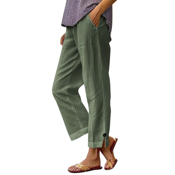 Simua Women's Summer Pants Casual Solid Color Lightweight Elastic Waist Side Split Button Trousers with Pockets