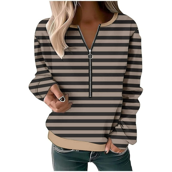 Simua Women's Sweatshirt 2025 Fall Outfits Fashion Long Sleeve Shirts Striped Quarter Zip Pullover Tops
