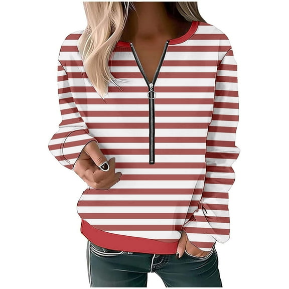 Simua Women's Sweatshirt 2025 Fall Outfits Fashion Long Sleeve Shirts Striped Quarter Zip Pullover Tops
