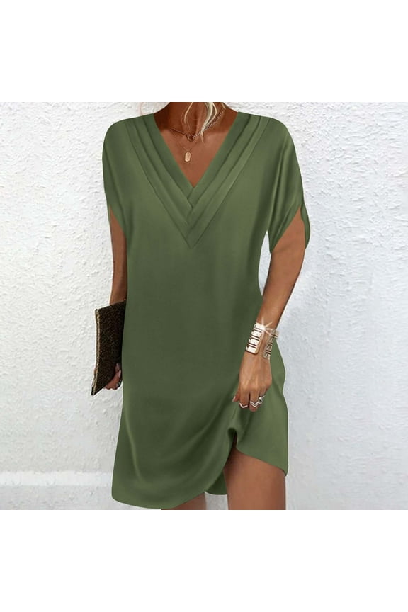 Simua Women's Swimsuit Cover Up Shirt V Neck Short Sleeve Bathing Suit Coverups Summer Beach Mini Dress