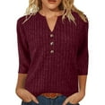 thumbnail image 1 of Simua Women's Tops 3/4 Sleeve Henley Button Down Knit Sweater Shirts V Neck Summer Solid Color T Shirt Womens Blouses, 1 of 7
