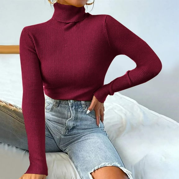 Simua Women's Turtleneck Sweater Long Sleeve Ribbed Fitted Casual Fall Fashion Basic Slim Fit Knit Top