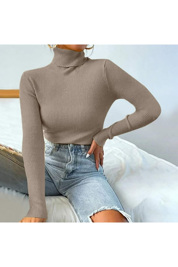 Simua Women's Turtleneck Sweater Long Sleeve Ribbed Fitted Casual Fall Fashion Basic Slim Fit Knit Top