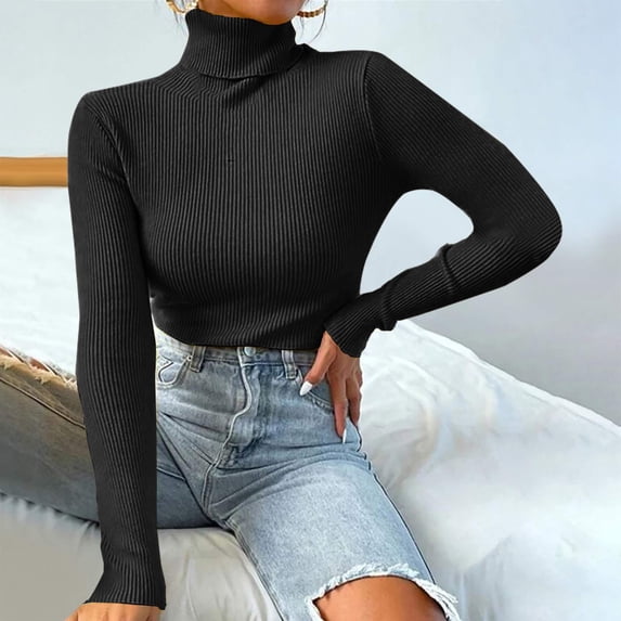 Simua Women's Turtleneck Sweater Long Sleeve Ribbed Fitted Casual Fall Fashion Basic Slim Fit Knit Top