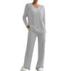 thumbnail image 1 of Simua Women's Two Piece Lounge Sets Ribbed Knit Long Sleeve V Neck Pullover Tops Wide Leg Pants Spring Fall Outfits, 1 of 9