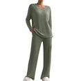 thumbnail image 1 of Simua Women's Two Piece Lounge Sets Ribbed Knit Long Sleeve V Neck Pullover Tops Wide Leg Pants Spring Fall Outfits, 1 of 9