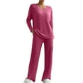thumbnail image 1 of Simua Women's Two Piece Lounge Sets Ribbed Knit Long Sleeve V Neck Pullover Tops Wide Leg Pants Spring Fall Outfits, 1 of 9