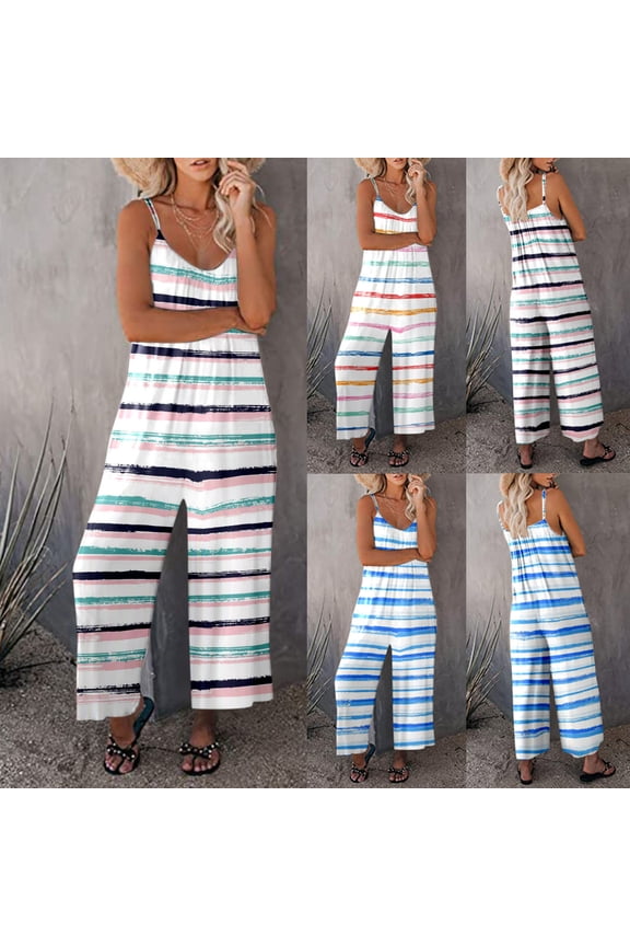 Women's V Neck Sleeveless Jumpsuits Spaghetti Straps Harem Long Romper Pants Overalls with Pockets