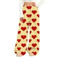 thumbnail image 1 of Simua Women's Valentine's Day Heart Print Flannel Plush Wide Leg Pants - Elastic Waist Side Pocket Casual Trousers S-XXL Festive Lounge & Daily Pants, 1 of 7