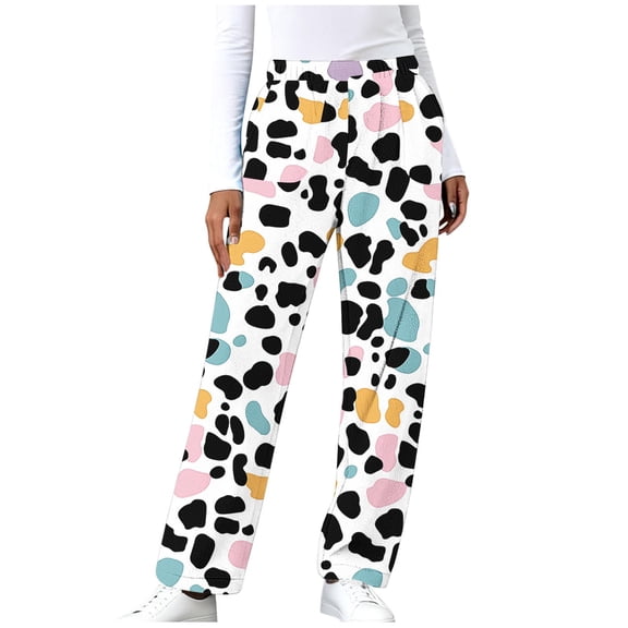 Simua Women's Valentine's Day Leopard Print Flannel Wide Leg Pants - Elastic Waist Side Pocket Casual Trousers S-XXL Lounge & Daily Pants