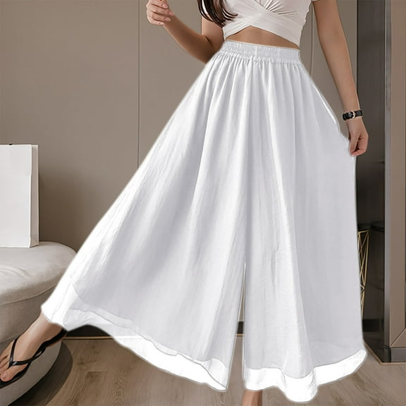 Simua Women's Wide Leg Palazzo Pants Chiffon Flowy Loose Party Wedding Dressy Casual Trousers