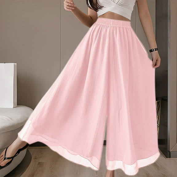 Simua Women's Wide Leg Palazzo Pants Chiffon Flowy Loose Party Wedding Dressy Casual Trousers