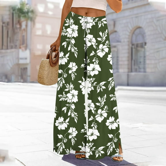 Simua Women's Wide Leg Palazzo Pants Summer Casual Loose High Waist Lounge Floral Printed Travel Vacations Trendy Outfit